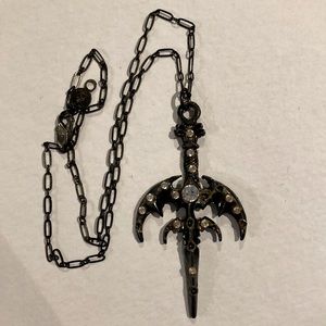 Goth sword style necklace with crystal stones Cain is 8”
